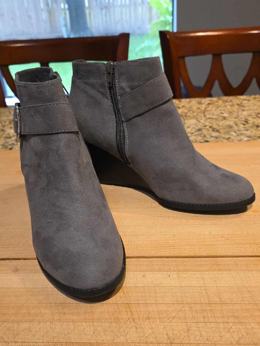 Cato Gray Suede Wedge Ankle Boots